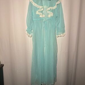 Vintage Blue Nightgown with Lace Trim